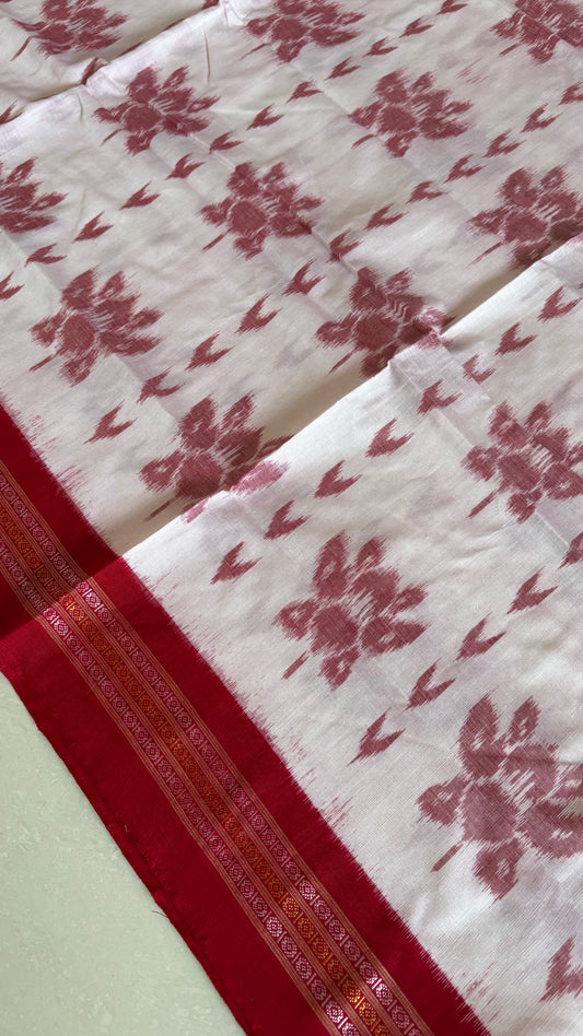 Exclusive Odisha Ikkat Khandua Cotton Saree - White Red