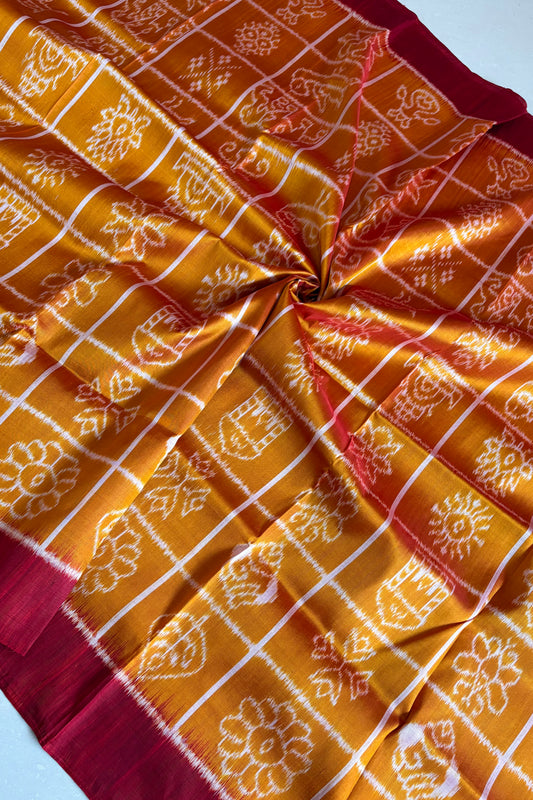 Exclusive Odisha Ikkat Nabakothi Pure Silk Saree- Dual tone Yellow