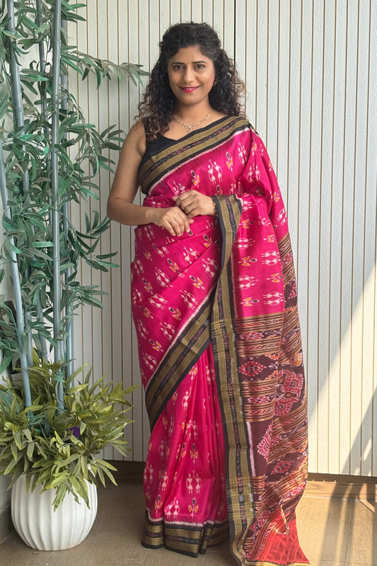 Exclusive Odisha Ikkat Pure Khandua Silk Saree- Pink