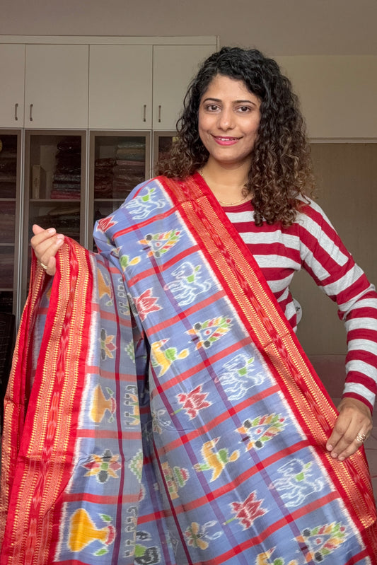 Nabakothi Khandua Silk Saree: Periwinkle Blue