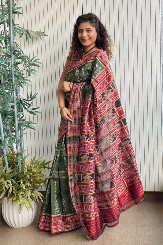 Exclusive Odisha Ikkat Pure Silk Saree-Mehndi Green