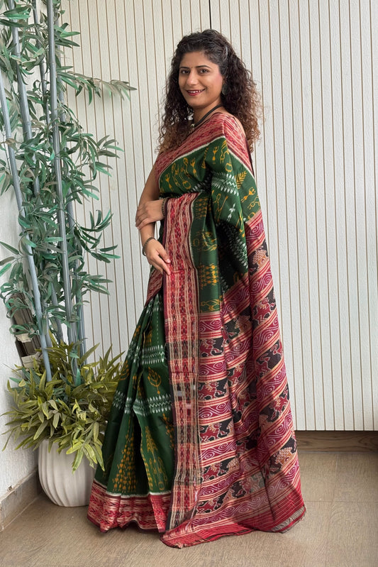 Exclusive Odisha Ikkat Pure Silk Saree-Mehndi Green