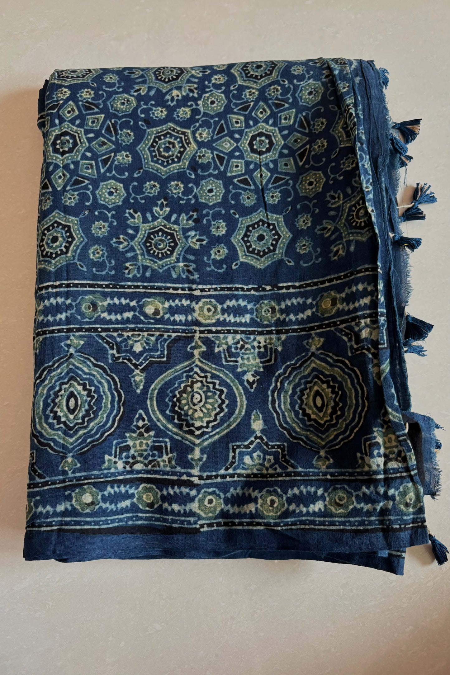 Ajrakh Natural Dye Hand Block Print Pure Cotton Saree
