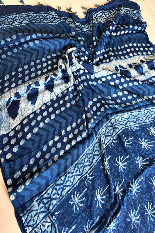 Hand Block Print on Modal- Indigo