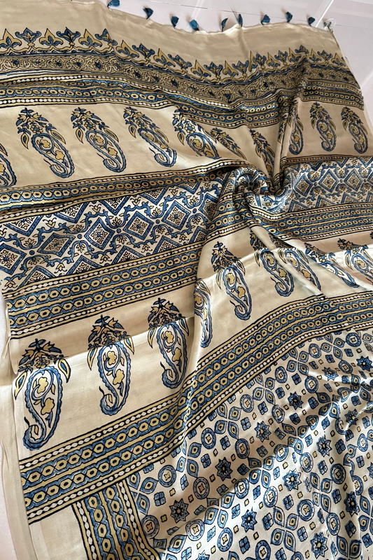 Ajrakh on Modal- Cream