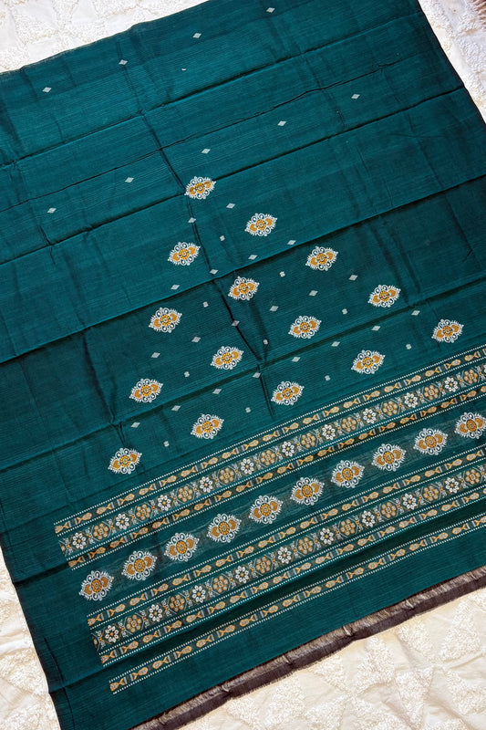 Pure Cotton Bomkei 3 Piece Dress Material- Rama Green