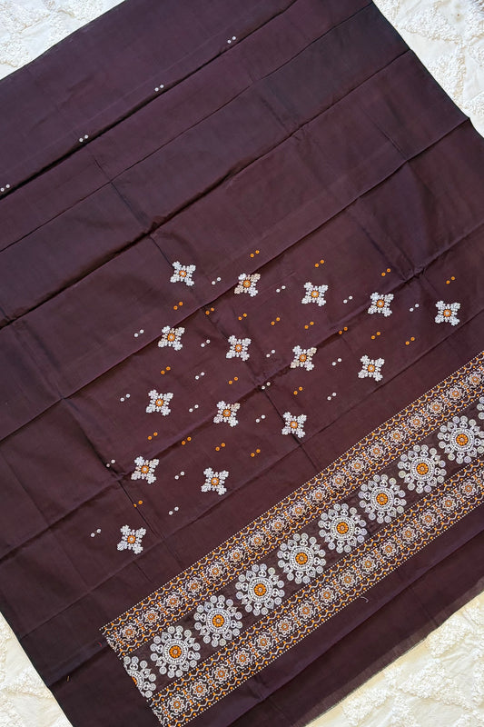 Pure Cotton Bomkei 3 Piece Dress Material- coffee