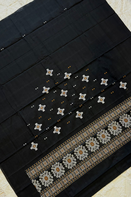 Pure Cotton Bomkei 3 Piece Dress Material-Black