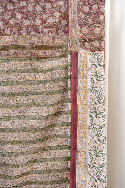 Hand Block Print Kota Doria Saree