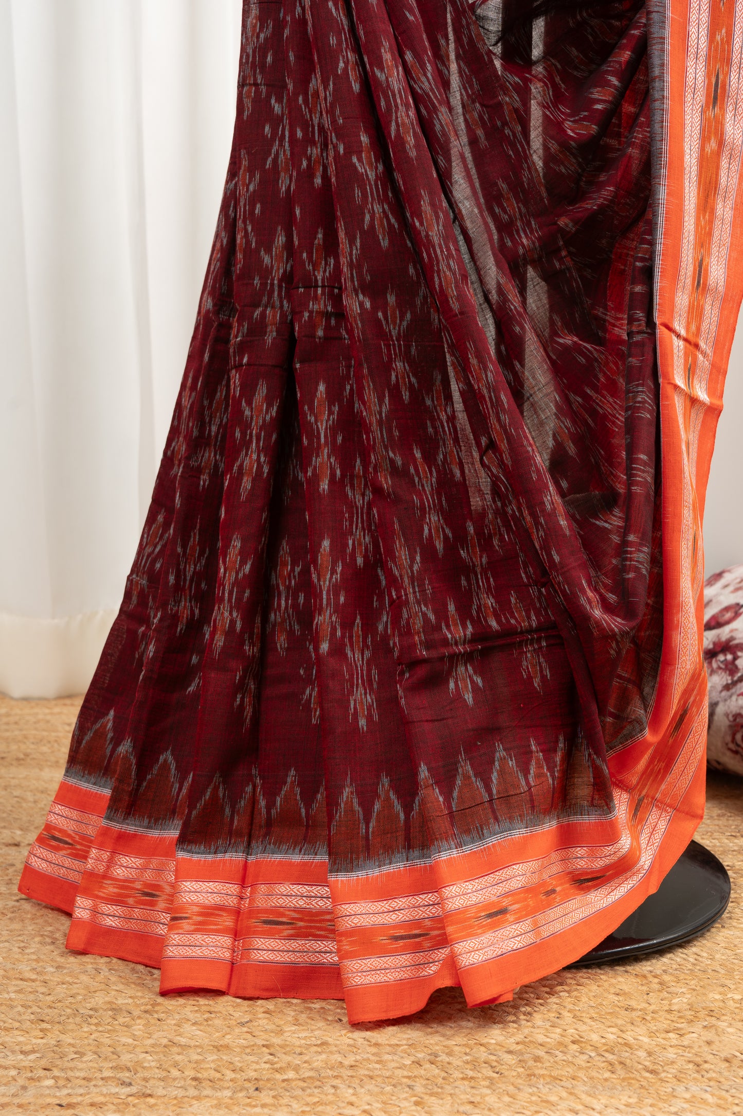 Odisha Ikkat Khandua Cotton Saree -Maroon-Orange