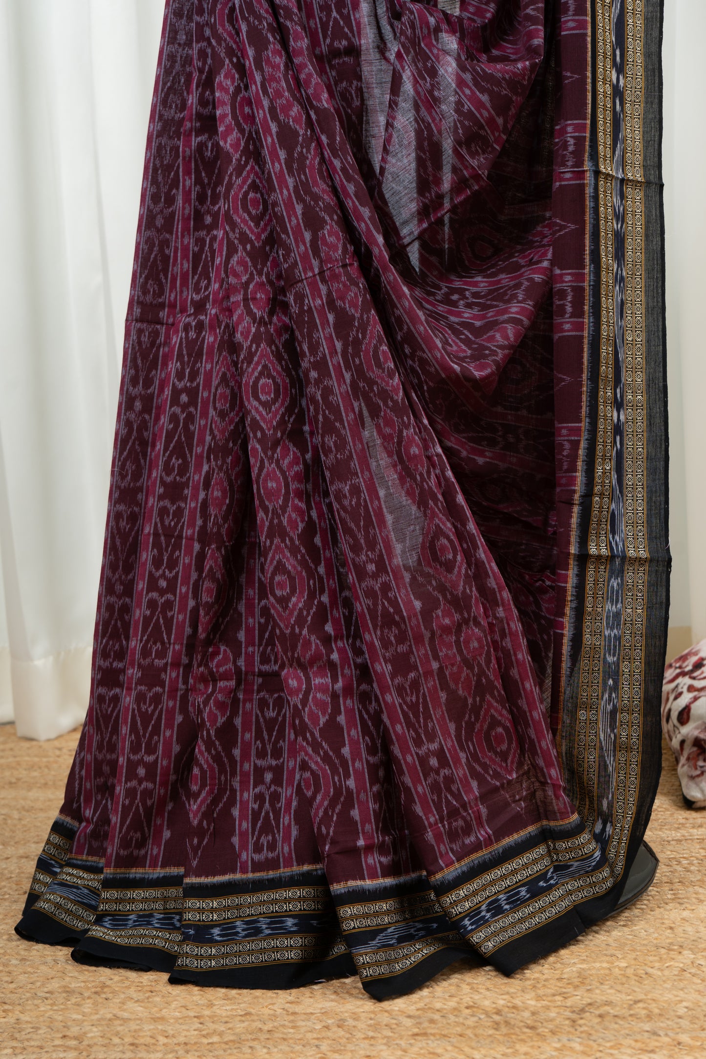 Exclusive Odisha Ikkat Khandua Cotton Saree - Dark Brown