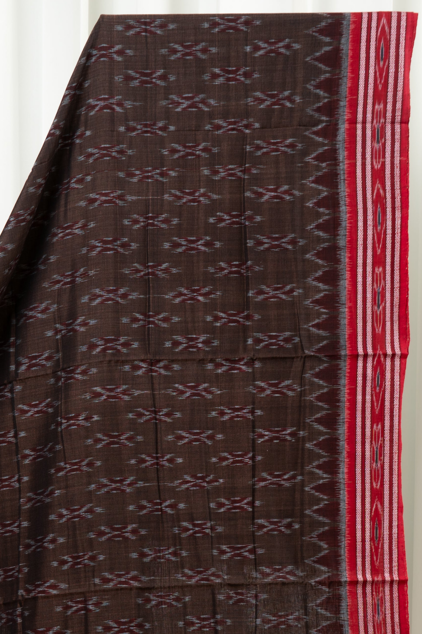 Odisha Ikkat Khandua Cotton Saree - Brown Red
