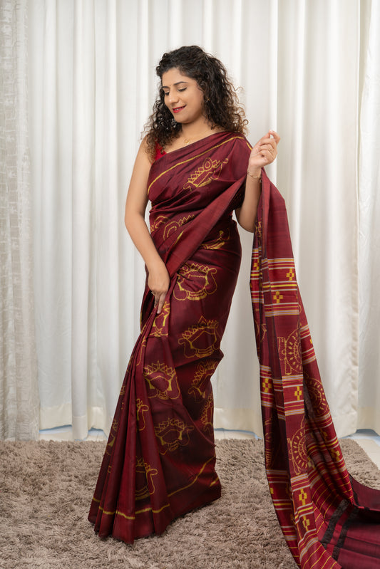 Exclusive Odisha Ikkat Pure Silk Saree- Maroon