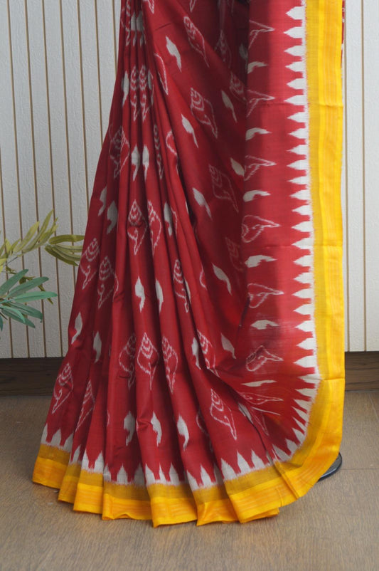 Exclusive Odisha Ikkat Pure Silk Saree- Deep Red