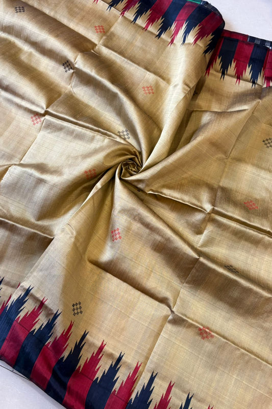 Exclusive Double Pallu Berhampuri Pure Silk Patta Saree - Pale Gold