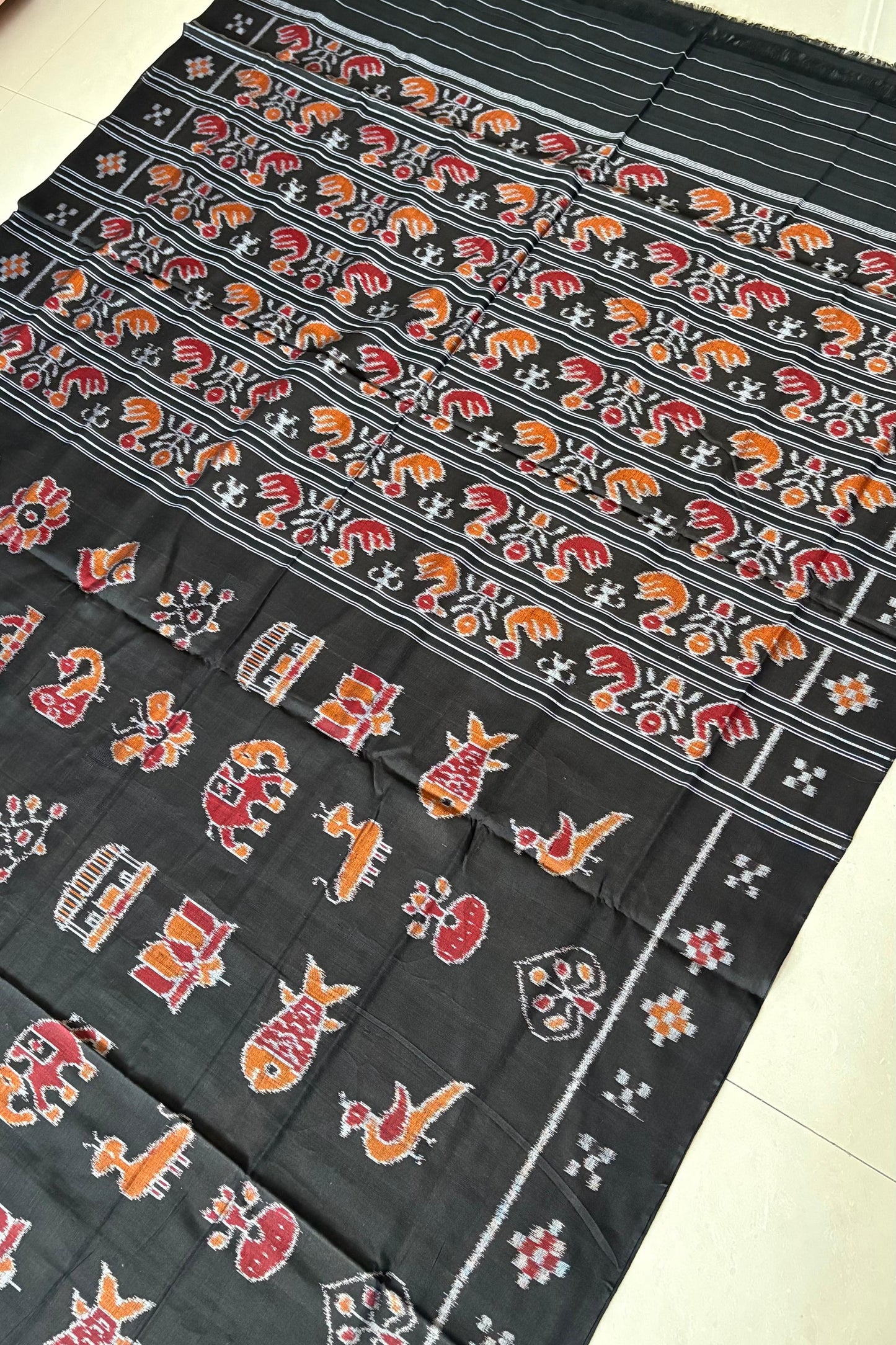 Odisha Ikkat Nabarangi Khandua Cotton Saree-Black