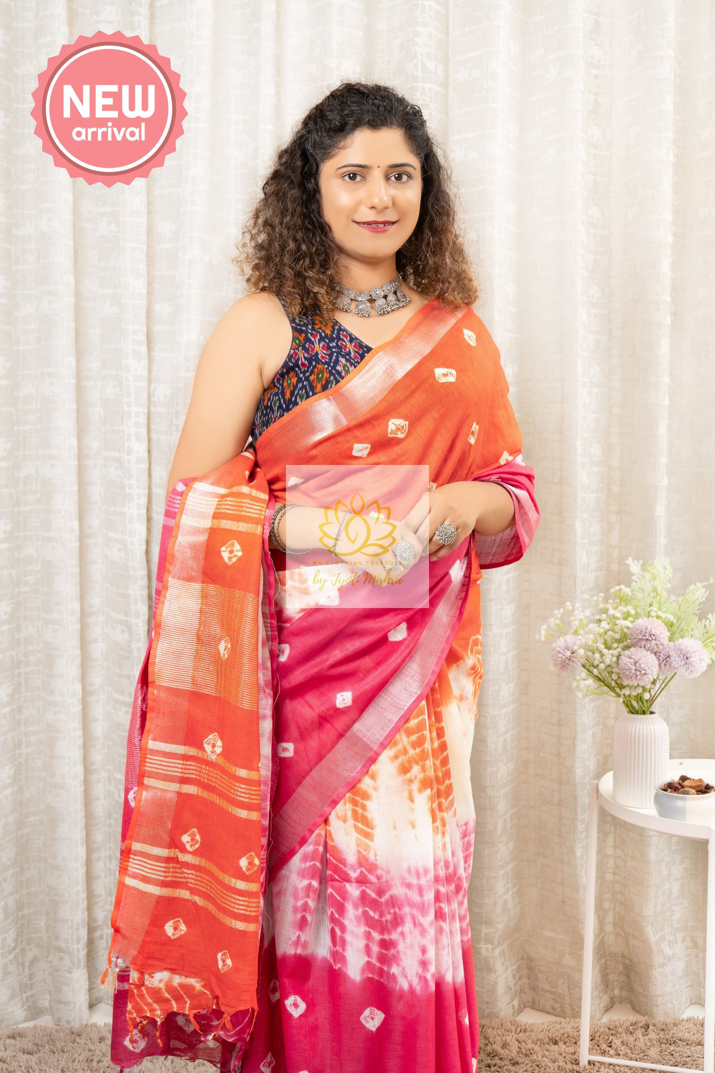 Bhagalpuri Pure Linen Saree- Multi Color Saree