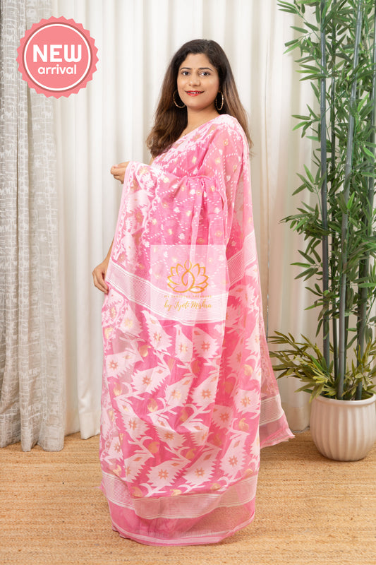 Blended Resham Jamdani- Pink Saree
