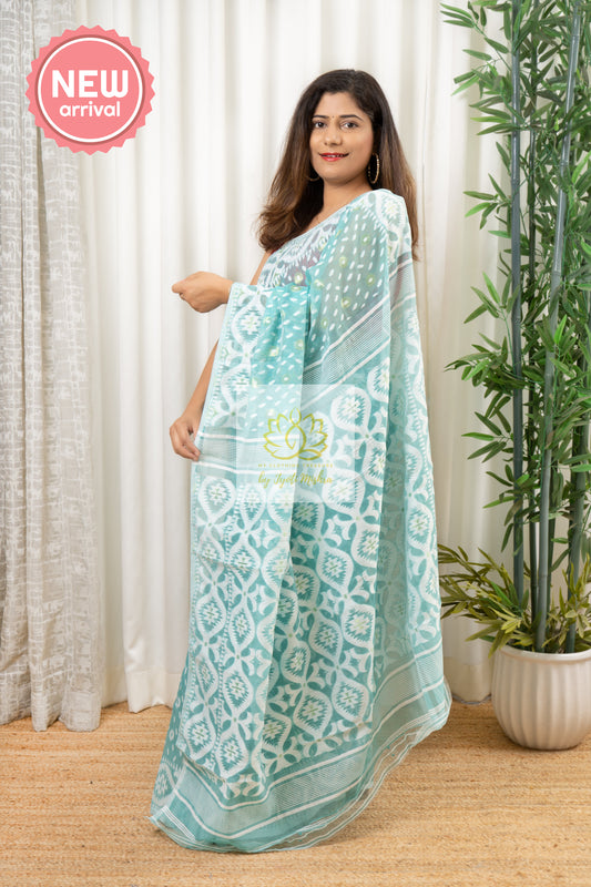 Blended Resham Jamdani- Sea Green Saree