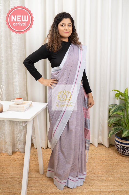 Bluish Grey Patteda Anchu Cotton Saree With Border