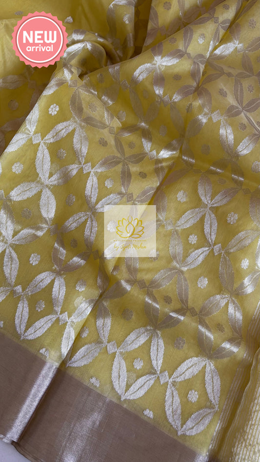 Chanderi Katan Silk Saree - Lime Yellow Saree