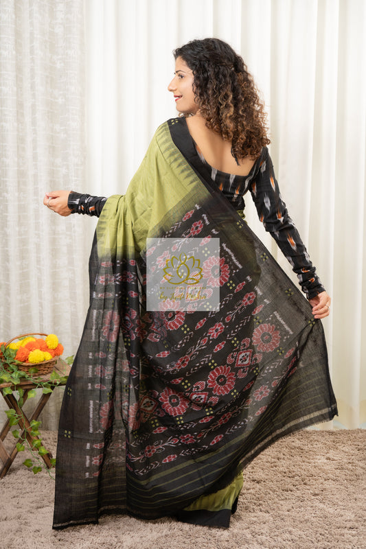 Ek Phulia Cotton Saree- Olive Black Saree