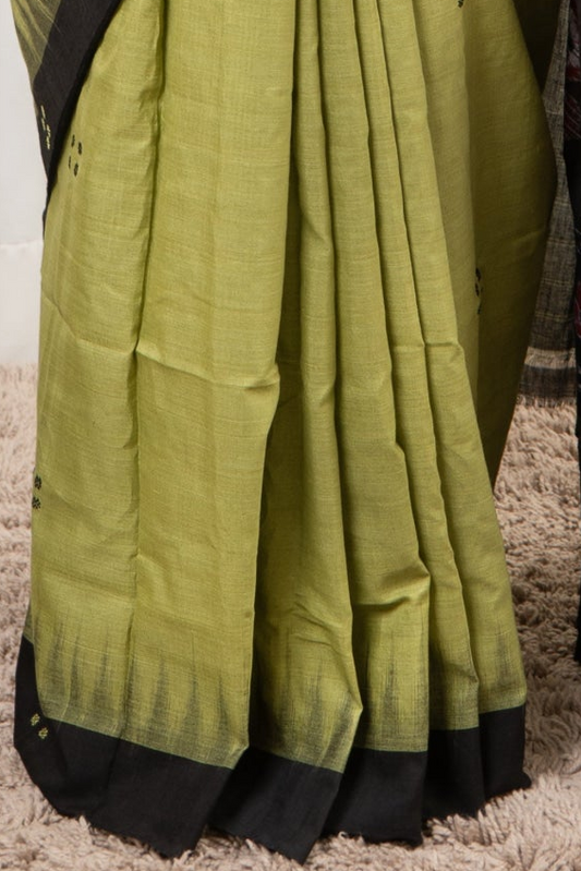 Ek Phulia Cotton Saree- Olive Black