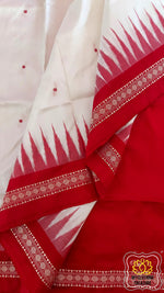 Load image into Gallery viewer, Ek Phulia Sambalpuri Ikkat Pure Silk Pata Saree- White And Red Saree
