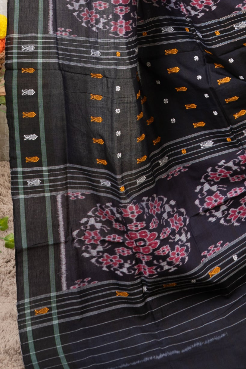 Exclusive Odisha Ikkat Hazaar Buti Cotton Saree- Grey