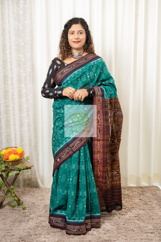 Exclusive Odisha Ikkat Khandua Cotton Saree - Rama Green Saree