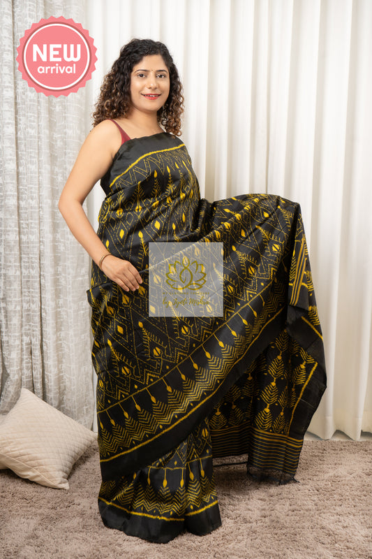 Exclusive Odisha Ikkat Pure Silk Saree- Black Saree