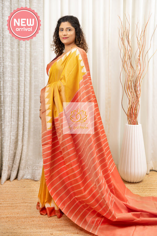 Exclusive Odisha Ikkat Pure Silk Saree- Yellow Gold Saree