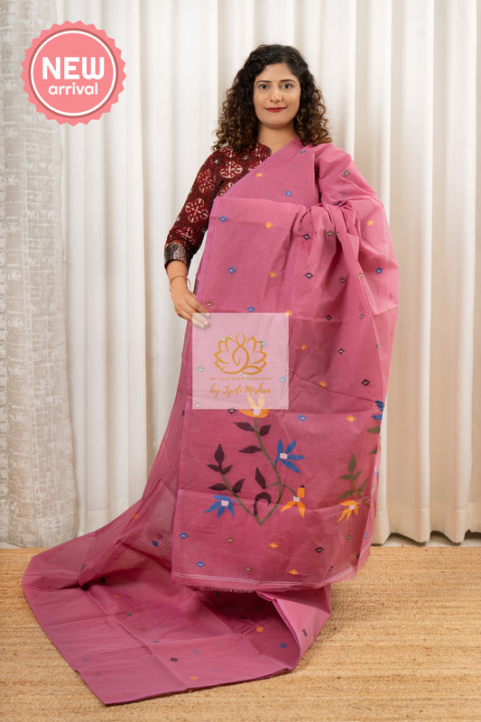 Handwoven Pure Cotton Jamdani Saree- Mauve Saree