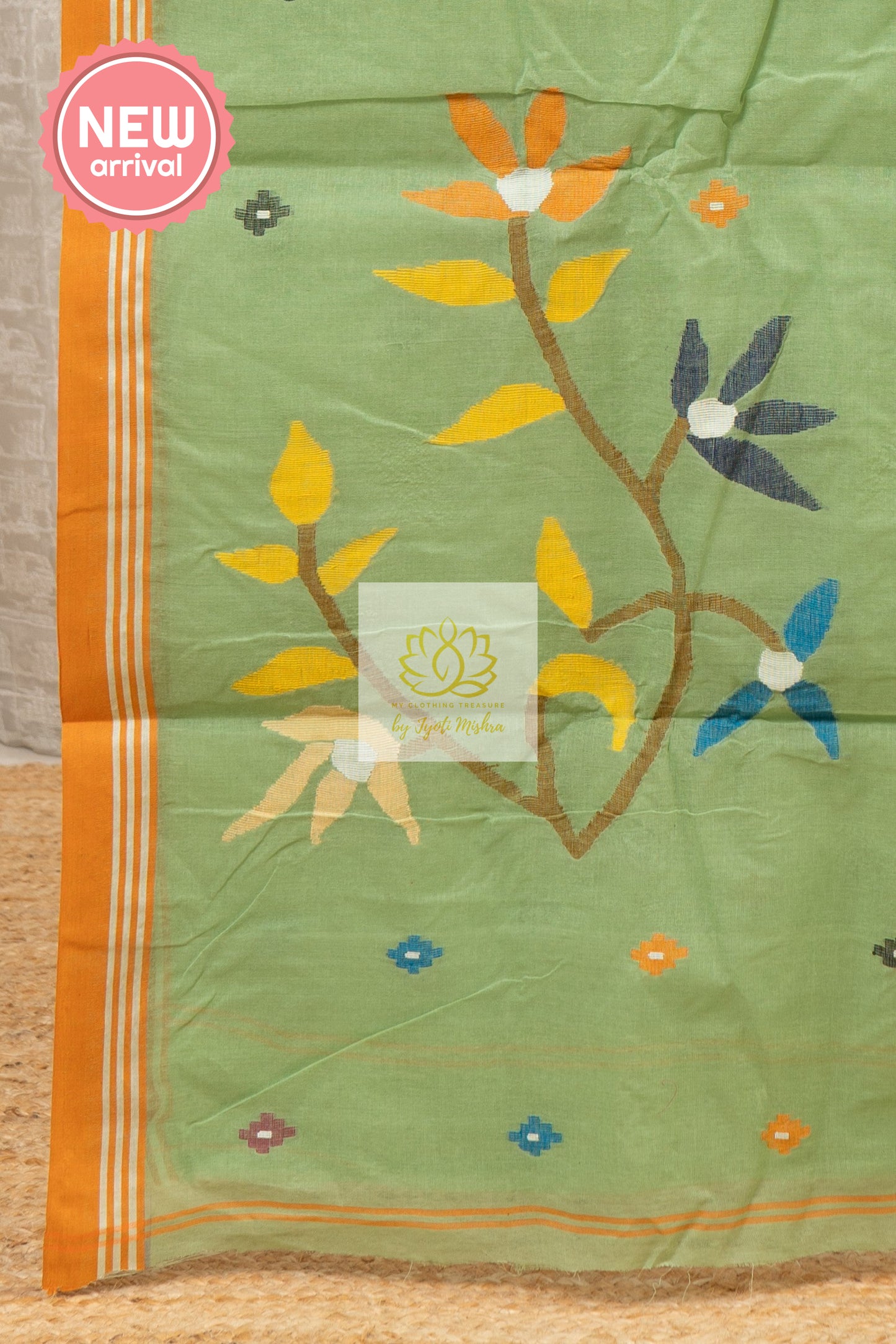 Handwoven Pure Cotton Jamdani Saree- Pastel Green Saree