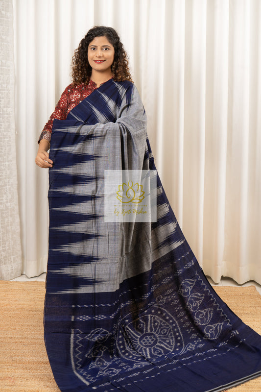 Kargil Cotton Saree- Grey Navy Saree