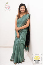 Load image into Gallery viewer, Maheshwari Silk Cotton Saree - English Green
