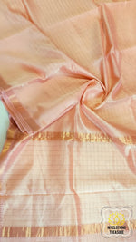 Load image into Gallery viewer, Mangalagiri Silk Cotton Saree With Gold Zari Checks - Rose
