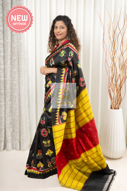 Nabarangi Khandua Ikkat Silk Saree: Black Saree
