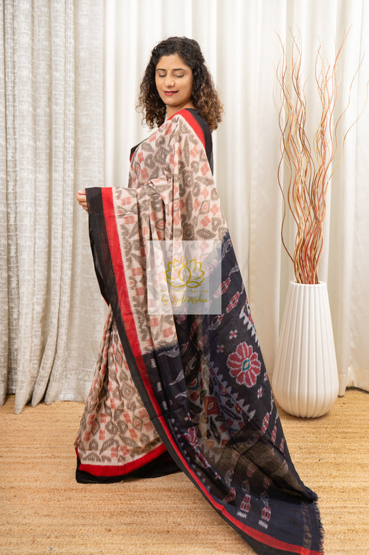 Odisha Ikkat Khandua Cotton Saree- Beige Saree