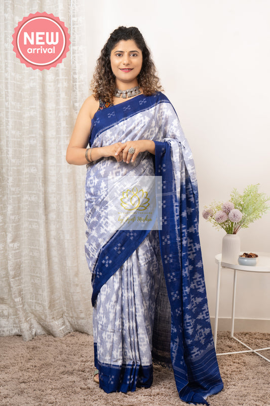 Odisha Ikkat Khandua Cotton Saree- Pastel (blue) Saree