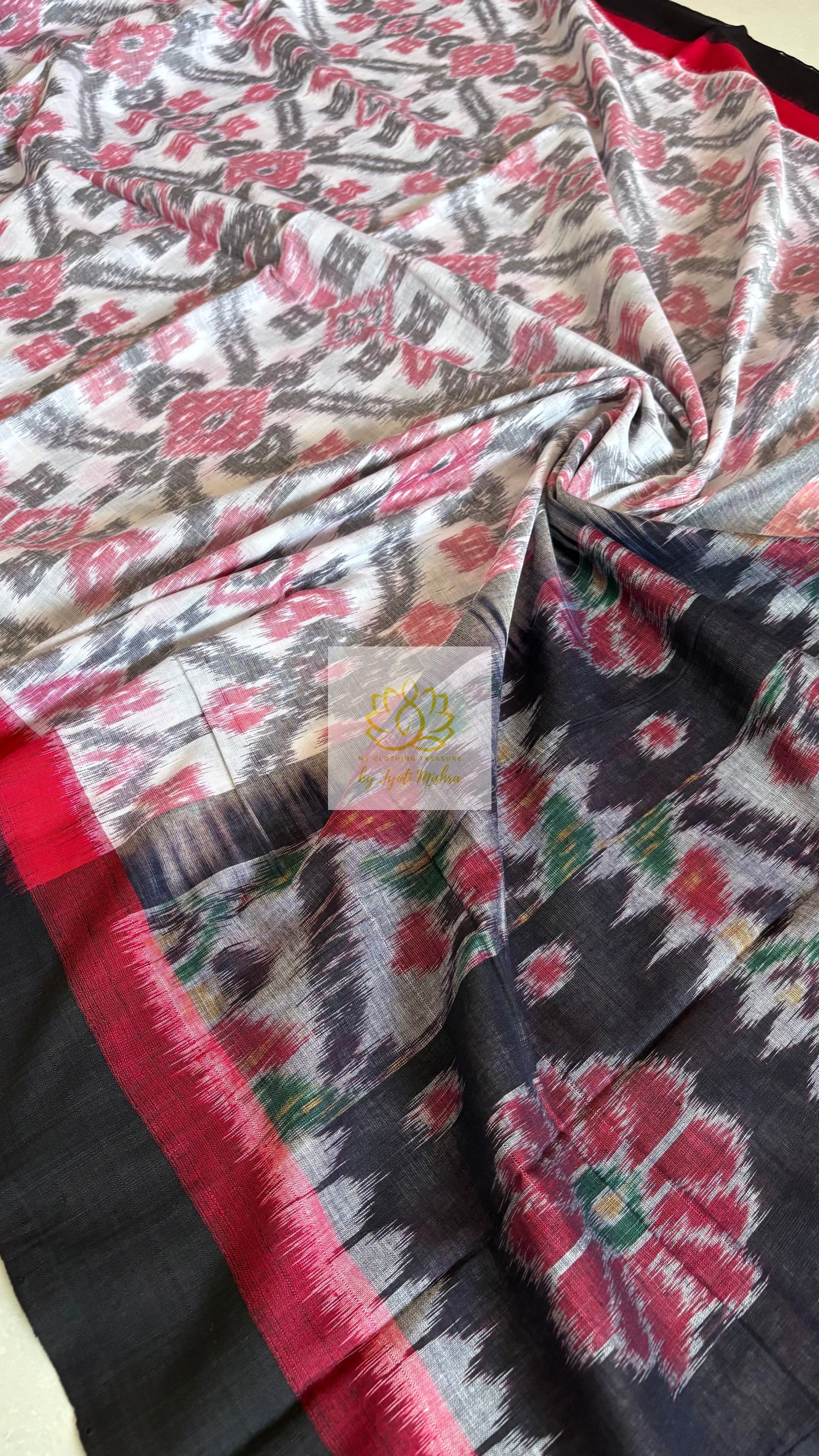 Odisha Ikkat Khandua Cotton Saree- White Saree