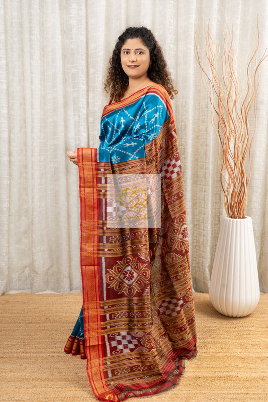 Odisha Ikkat Khandua Silk Saree Bright Blue Saree