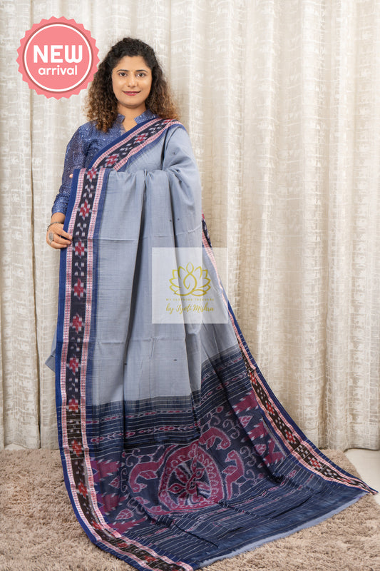 Plain Body Khandua Cotton Saree -Cement Grey Saree