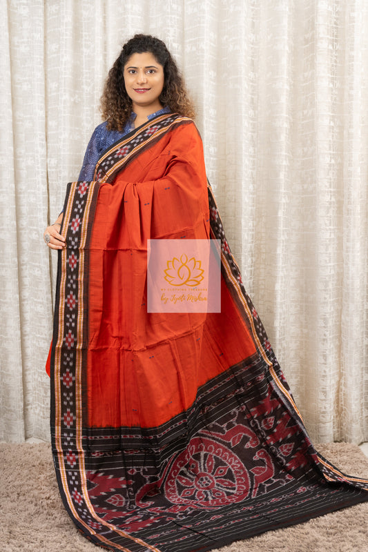 Plain Body Khandua Cotton Saree -Rusty Brown Saree