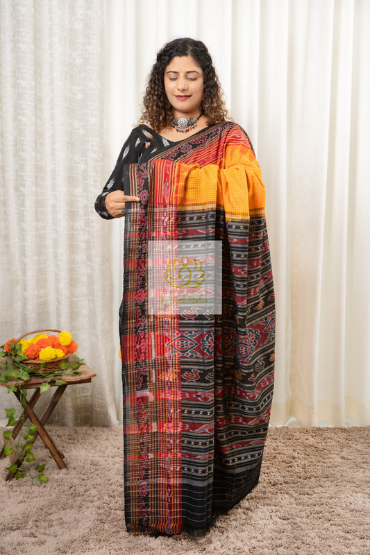 Sachipaar Khandua Cotton Saree: Yellow Saree