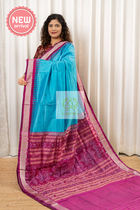 Sambalpuri Pure Silk Saree- Deep Sky Blue Saree