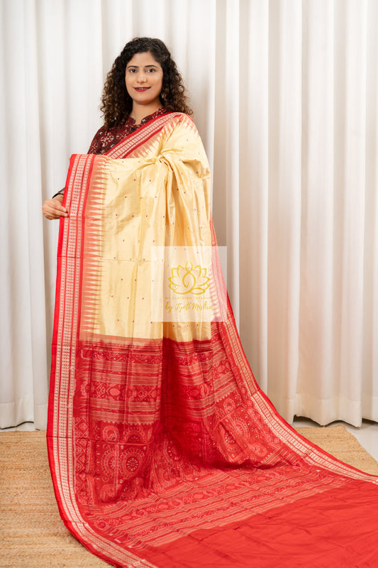 Sambalpuri Pure Silk Saree- Light Gold Saree