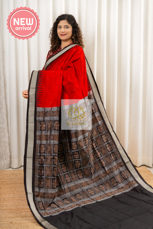 Sambalpuri Pure Silk Saree-Red Saree