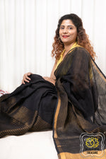 Load image into Gallery viewer, Zari Border Linen Saree - Black
