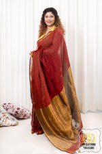 Load image into Gallery viewer, Zari Border Linen Saree - Rusty Brown
